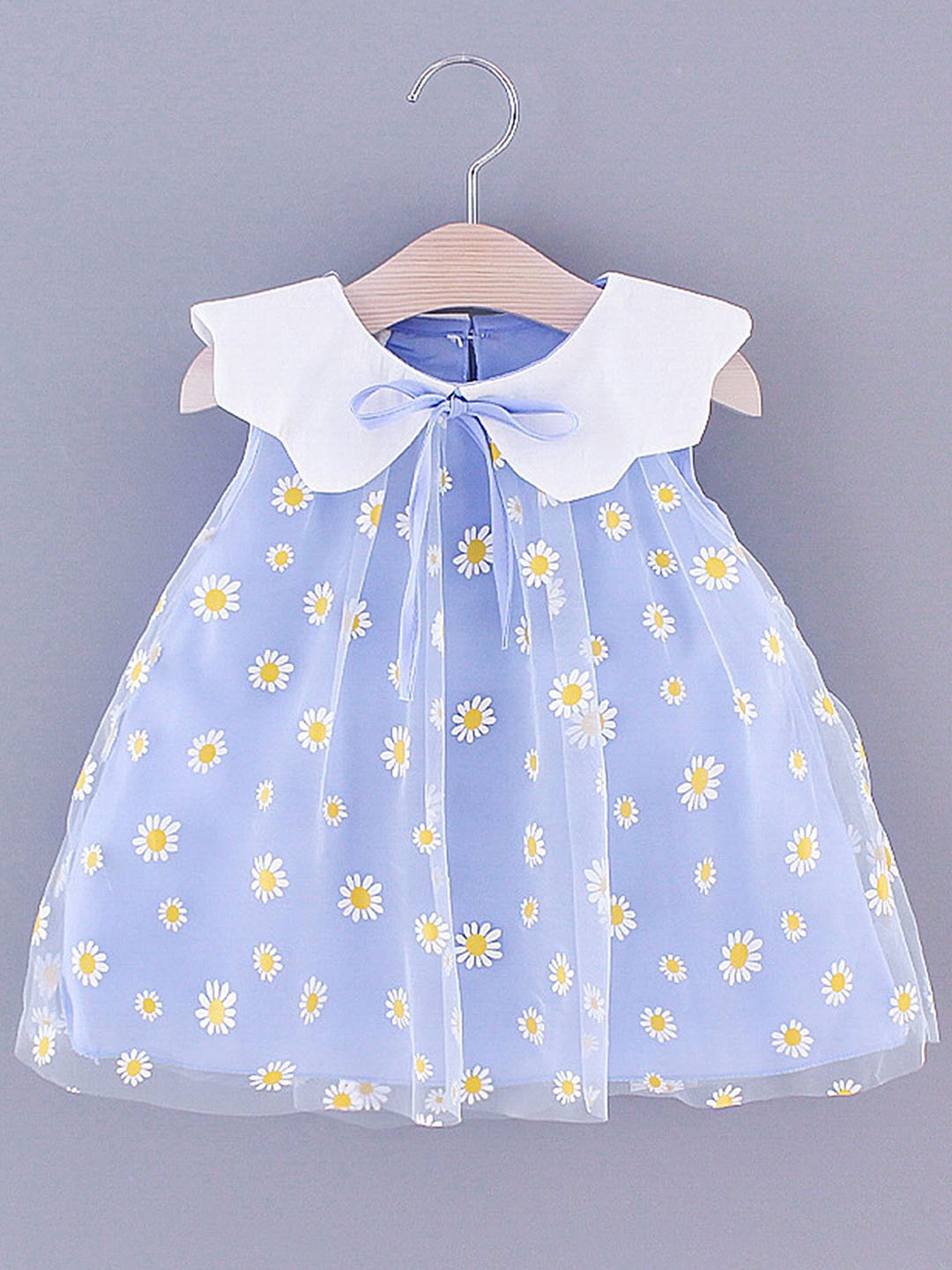 

LULU & SKY Girls Floral Tie-Up Neck Fit & Flare Dress, Blue