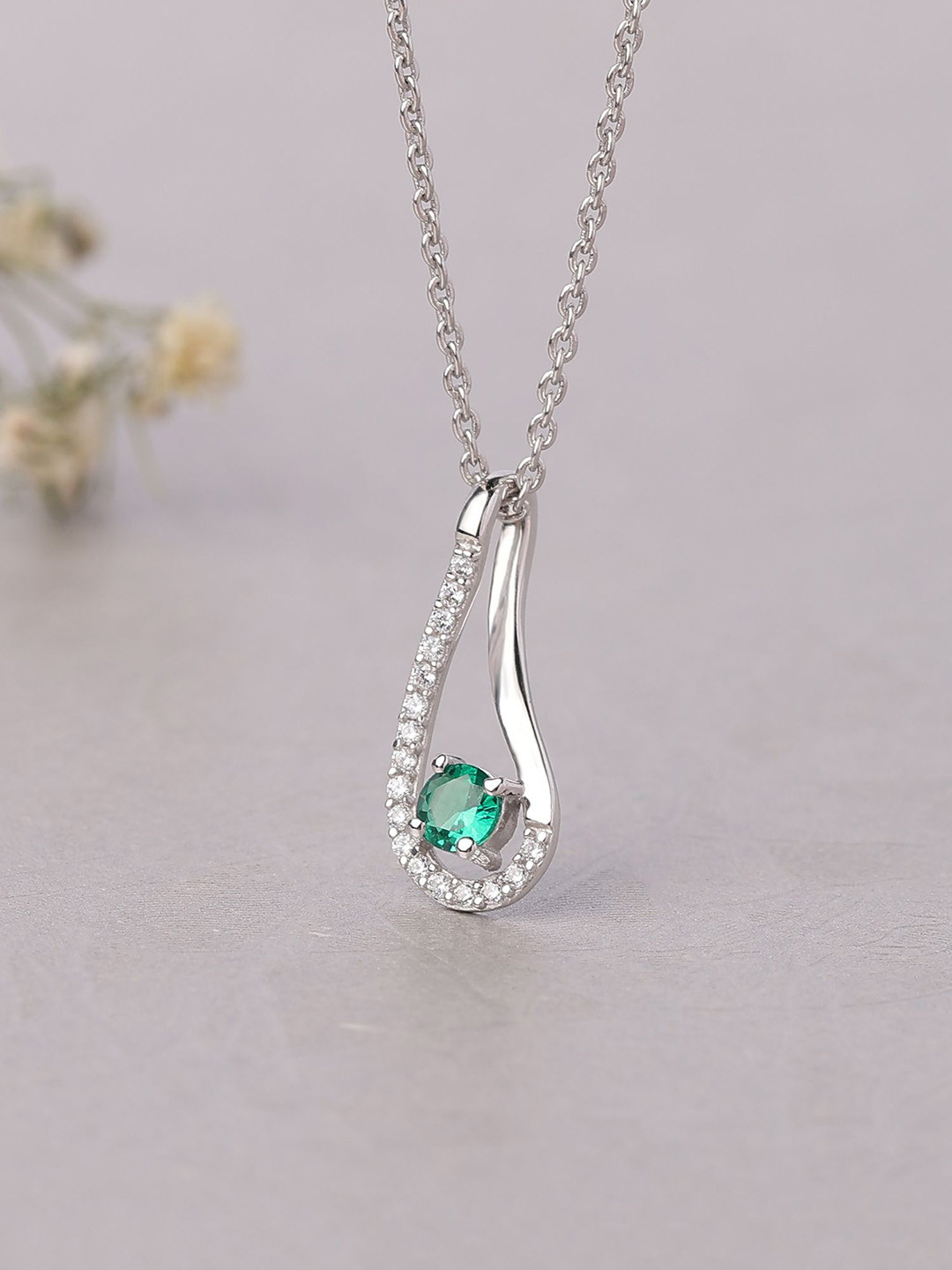 

Ornate Jewels 925 Silver Green Emerald Pear-fect Twisted Pendant With Chain