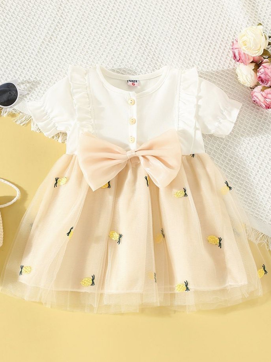 

LULU & SKY Girls Floral Bow Fit & Flare Dress, White