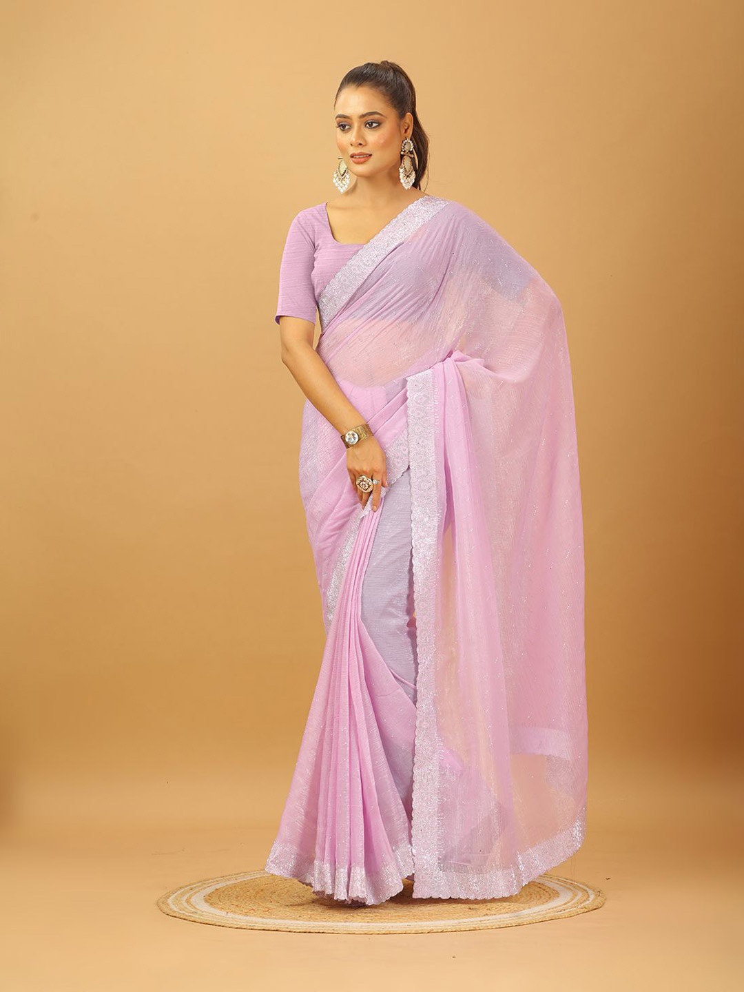 

Virendra Textiles Pure Georgette Embellished Beads and Stones Saree, Pink