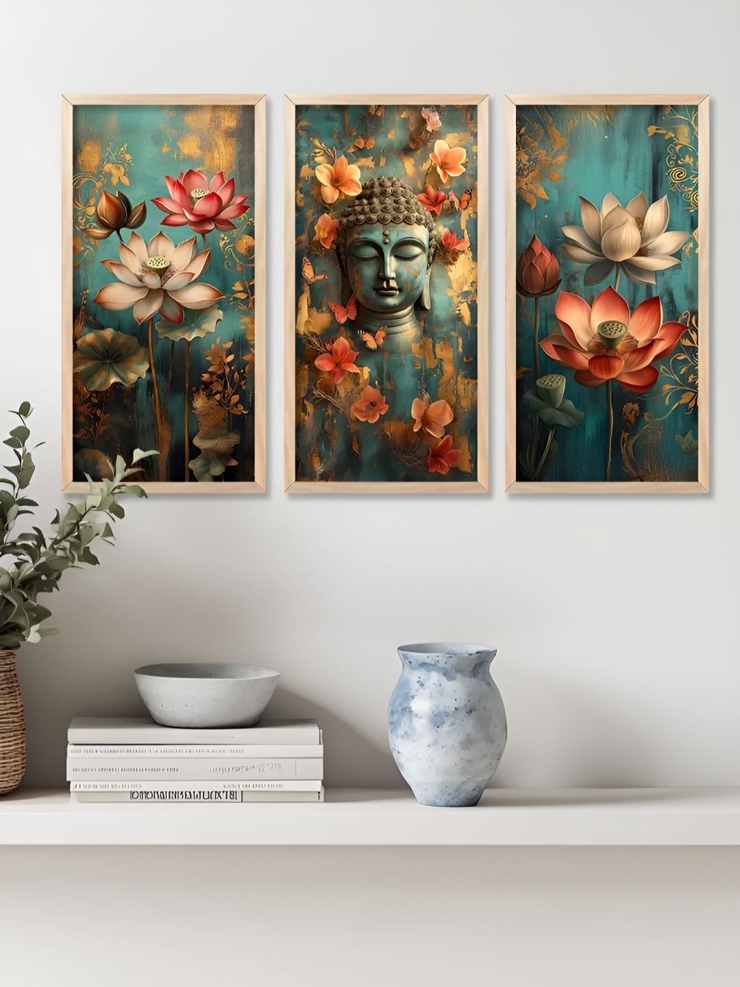 

Kotart Brown & Blue 3 Pieces Religious Wooden Wall Paintings