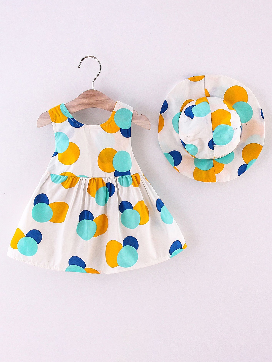 

LULU & SKY Girls Polka Dot Printed Sleeveless Fit & Flare Dress With Hat, White
