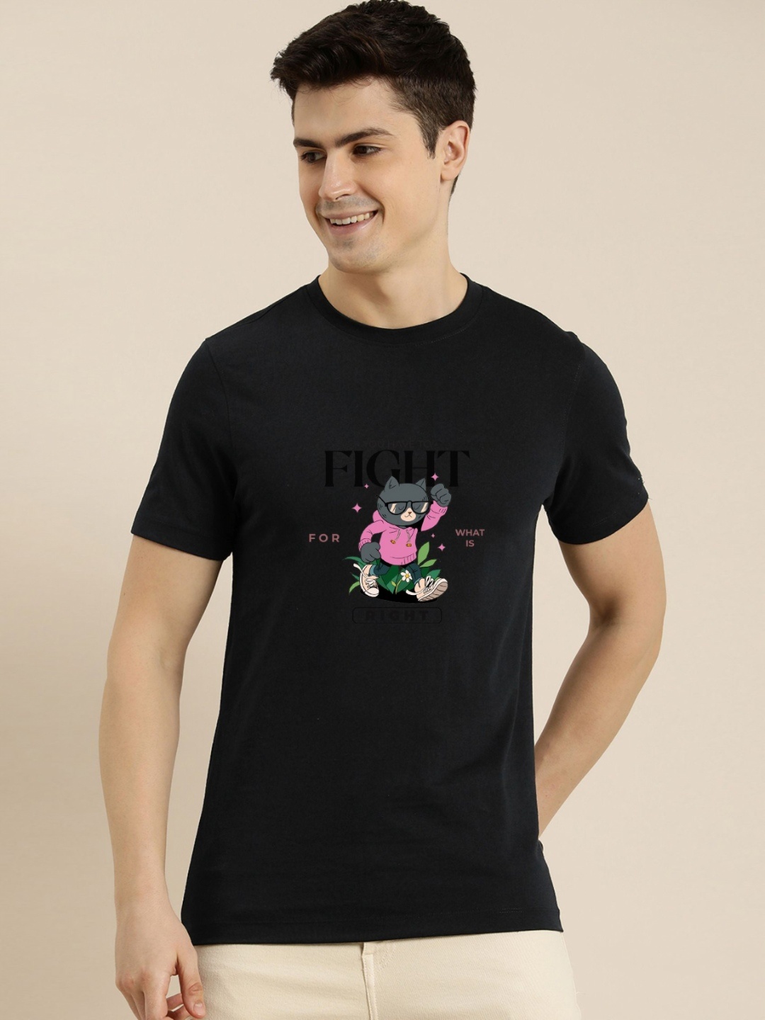 

Enciger Men Printed Applique T-shirt, Black