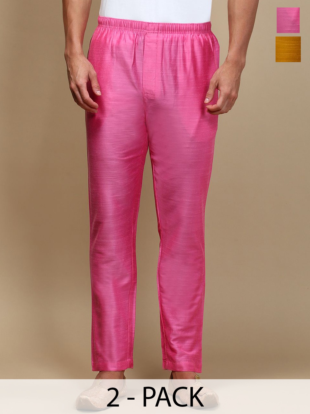 

WHITE HEART Men Pack Of 2 Mid Rise Pyjamas, Pink