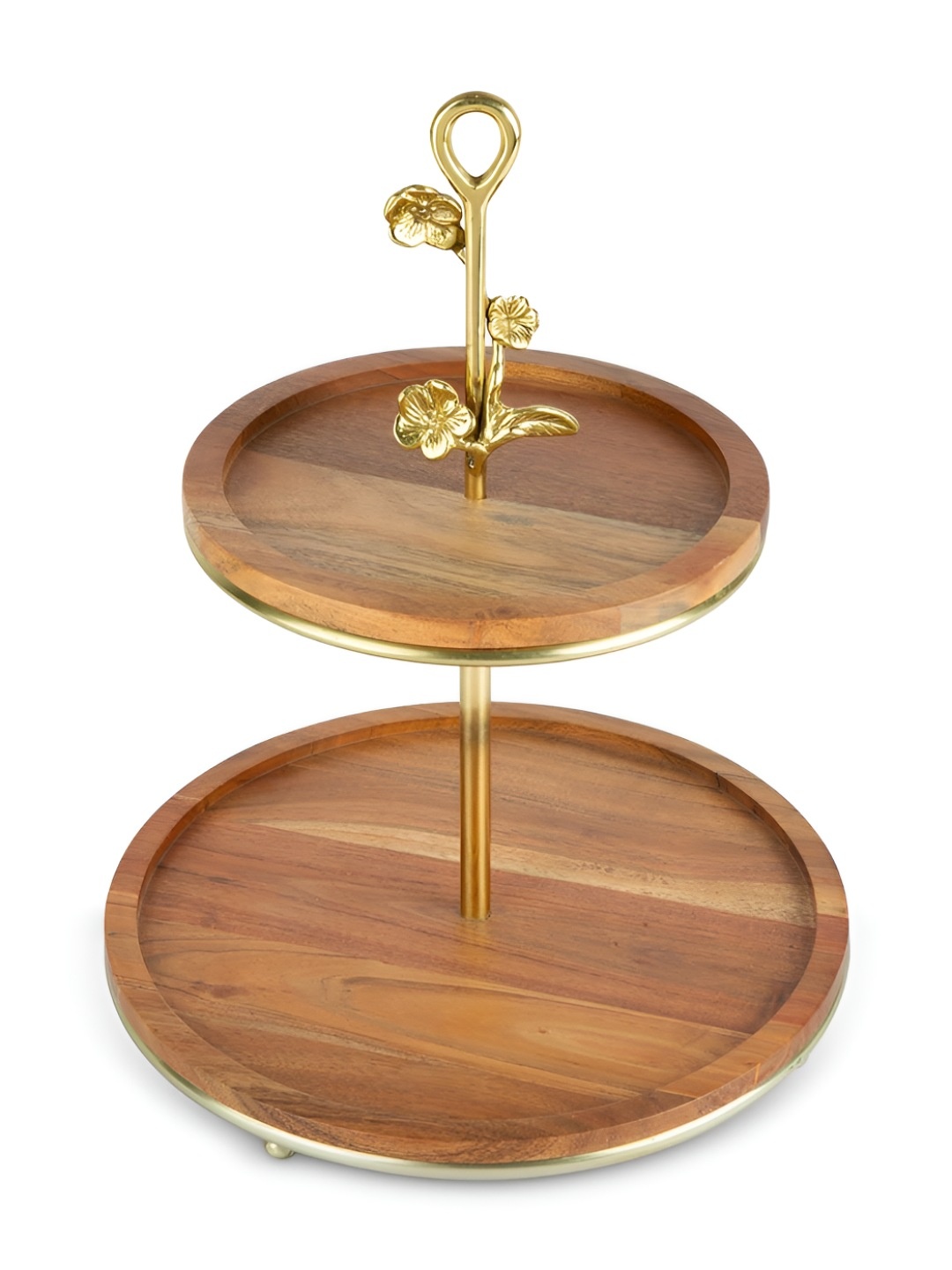 

IAAH Brown & Gold Toned Wooden & Brass Cake Stand