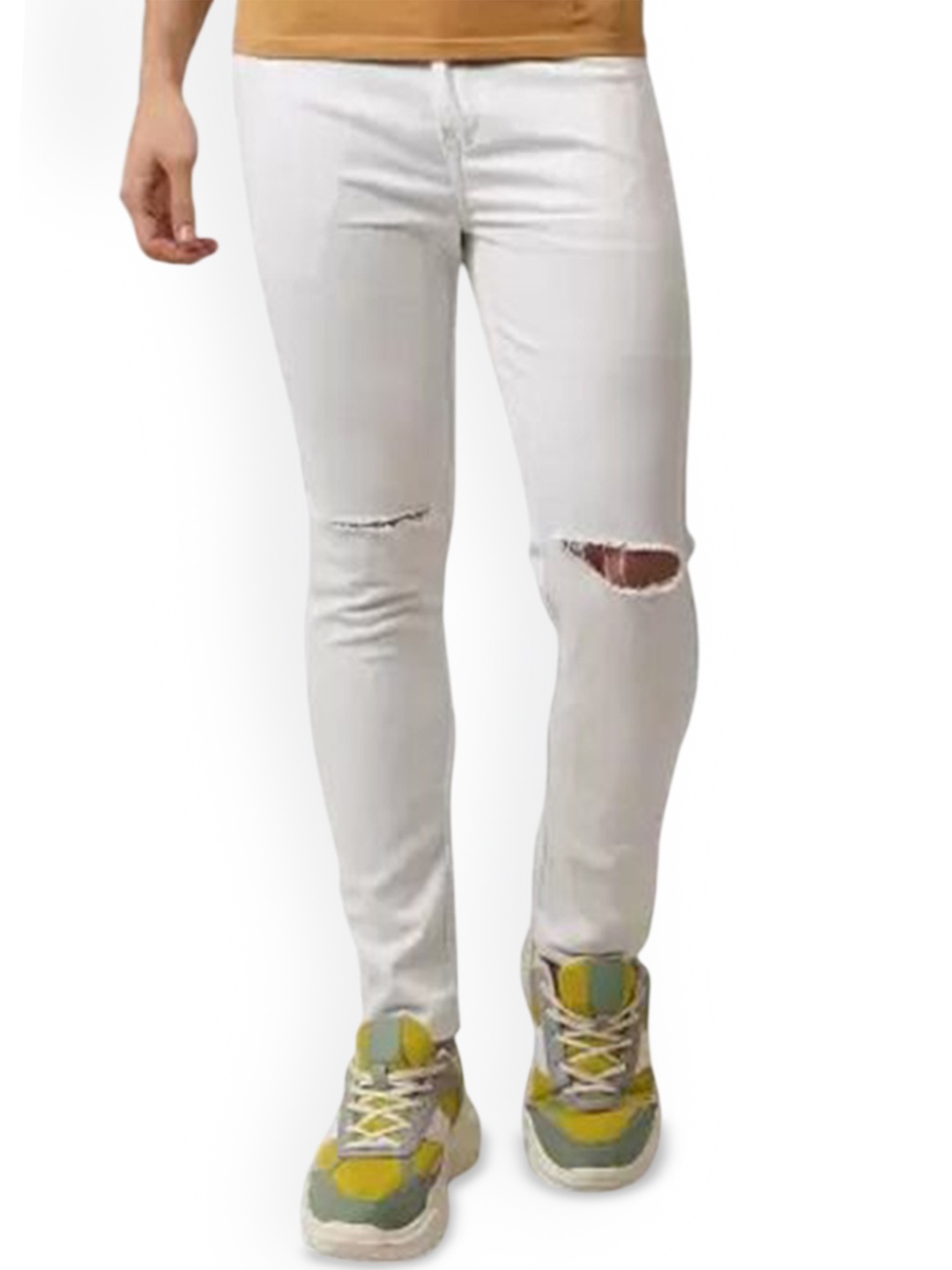 

LINARIA Men Classic Slim Fit Mid-Rise Slash Knee Jeans, White