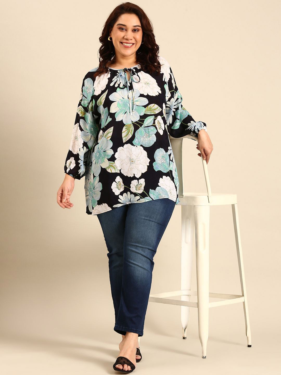 

The Pink Moon Women Floral Georgette Top Plus size, Black