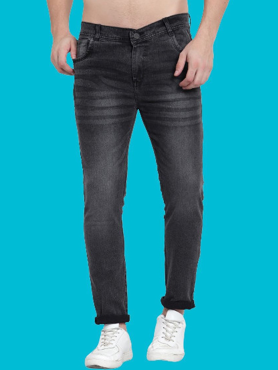 

Linaria Men Classic Slim Fit Mid Rise Clean Look Jeans, Grey