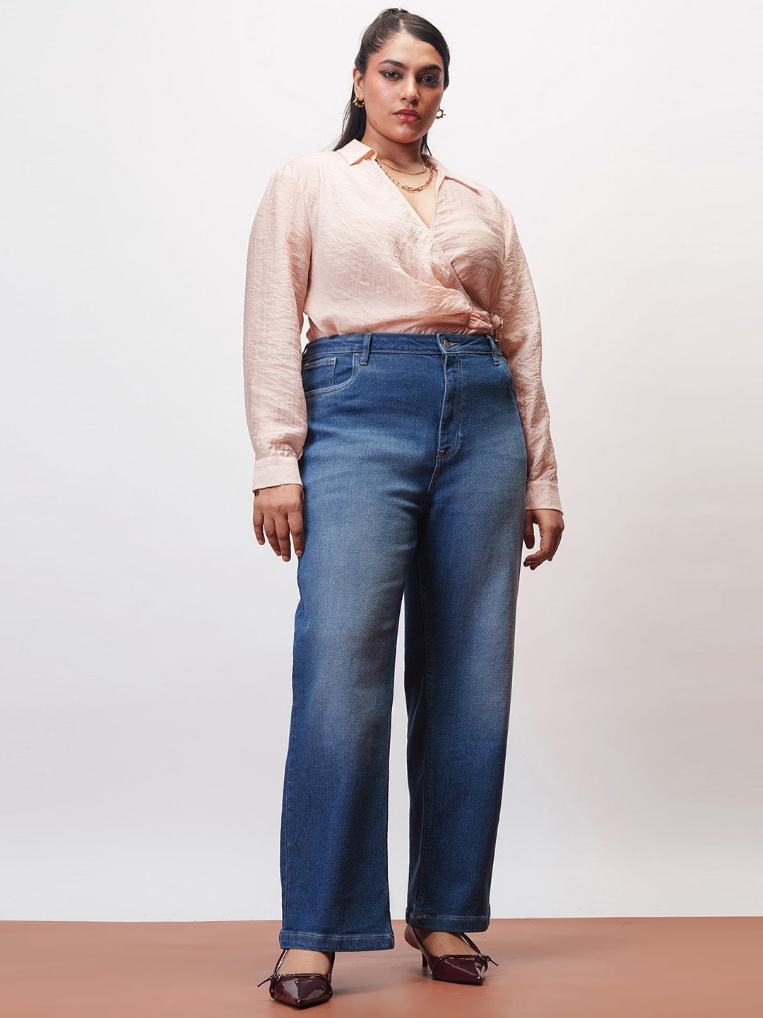 

FREAKINS Women Straight Fit High-Rise Heavy Fade Stretchable Plus Size Jeans, Blue