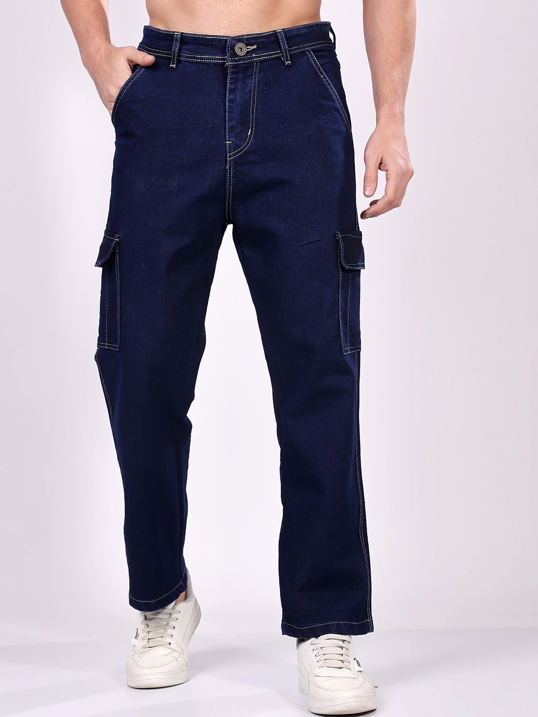 

EDITLOOK Men Loose Mid-Rise Straight Fit Clean Look Jeans, Blue