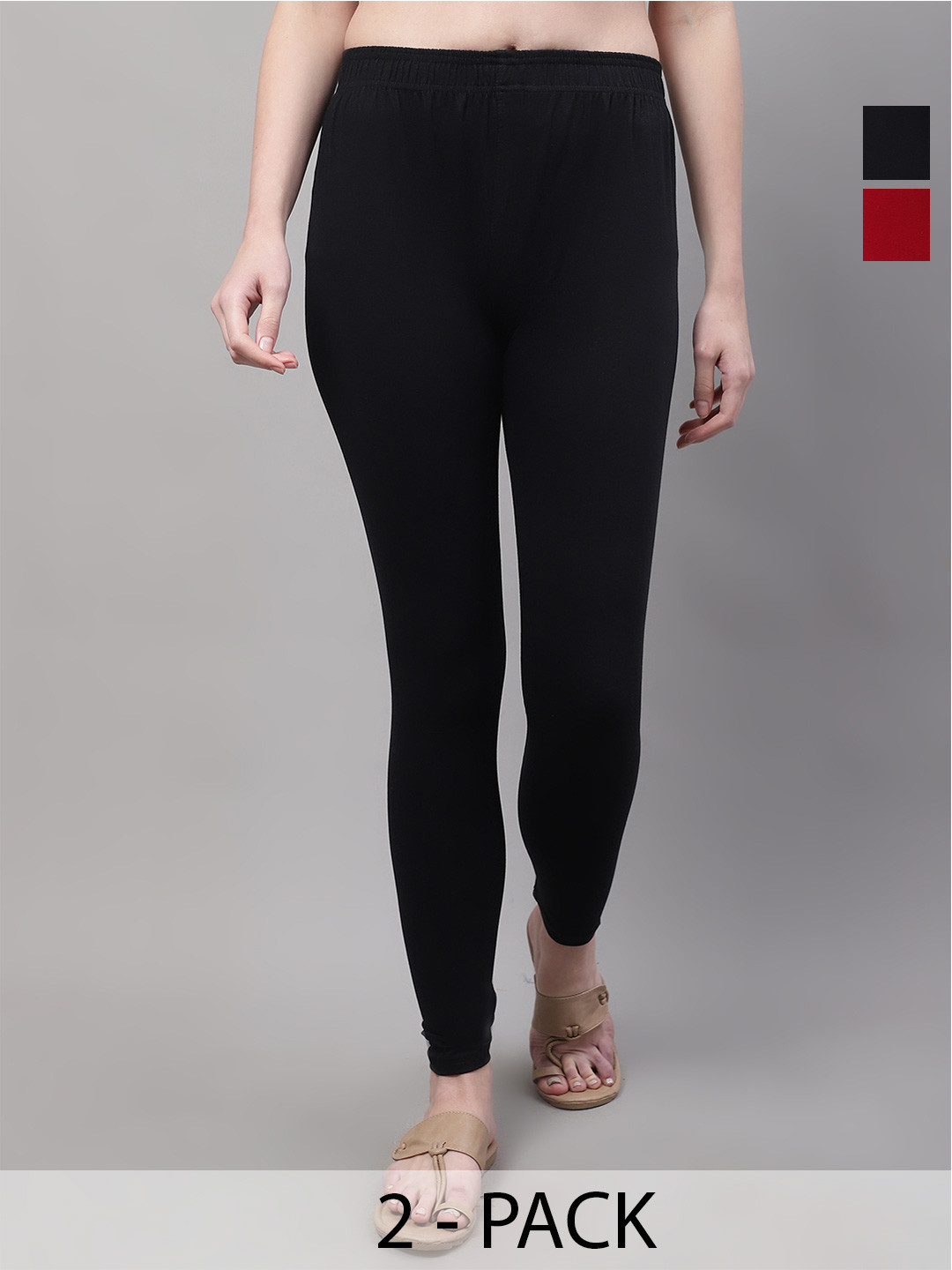 

Valles365 by S.C. Pack Of 2 Cotton Ankle-Length Plus Leggings, Black