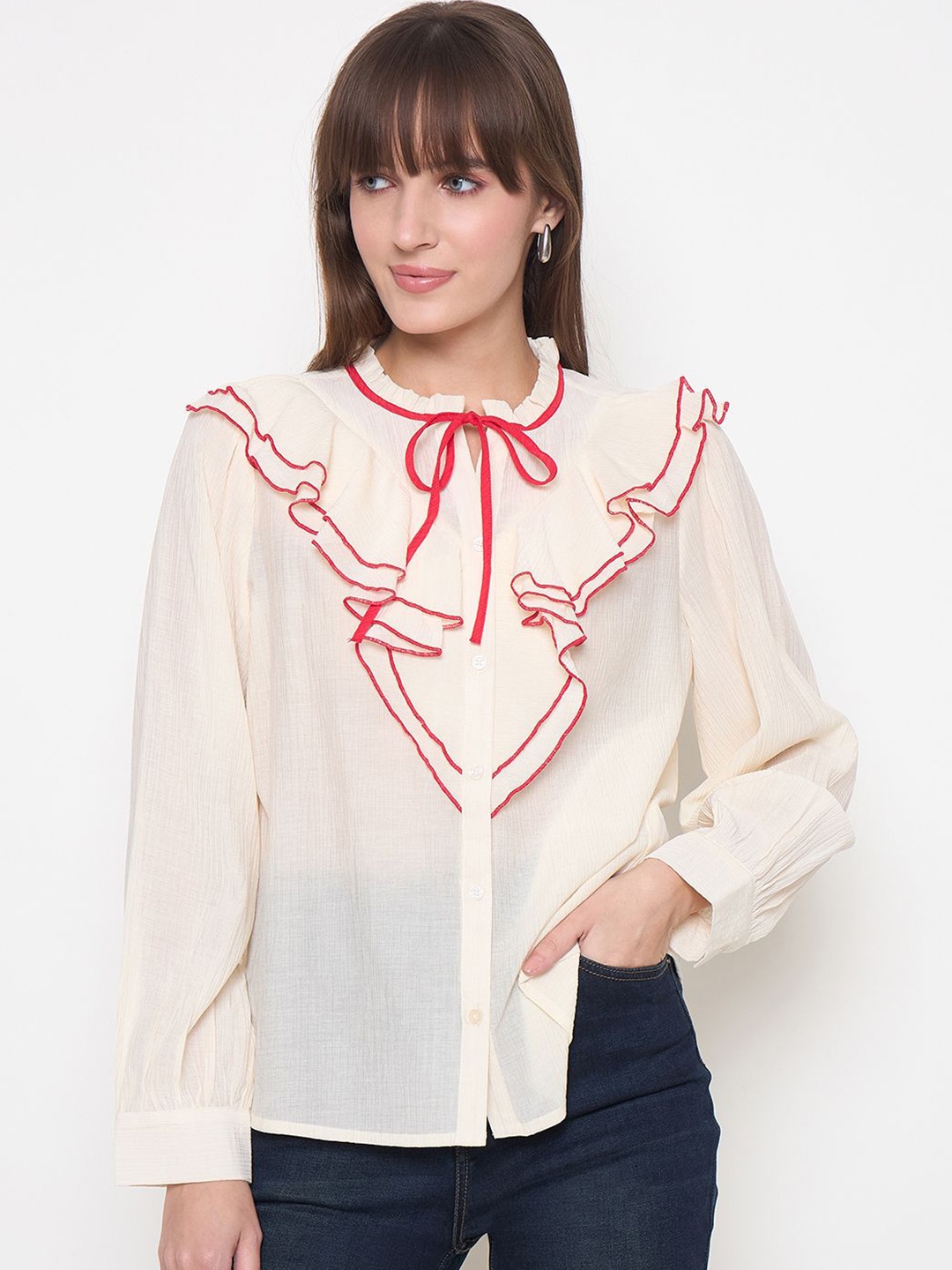 

Madame Tie-Up Neck Shirt Style Top, Red
