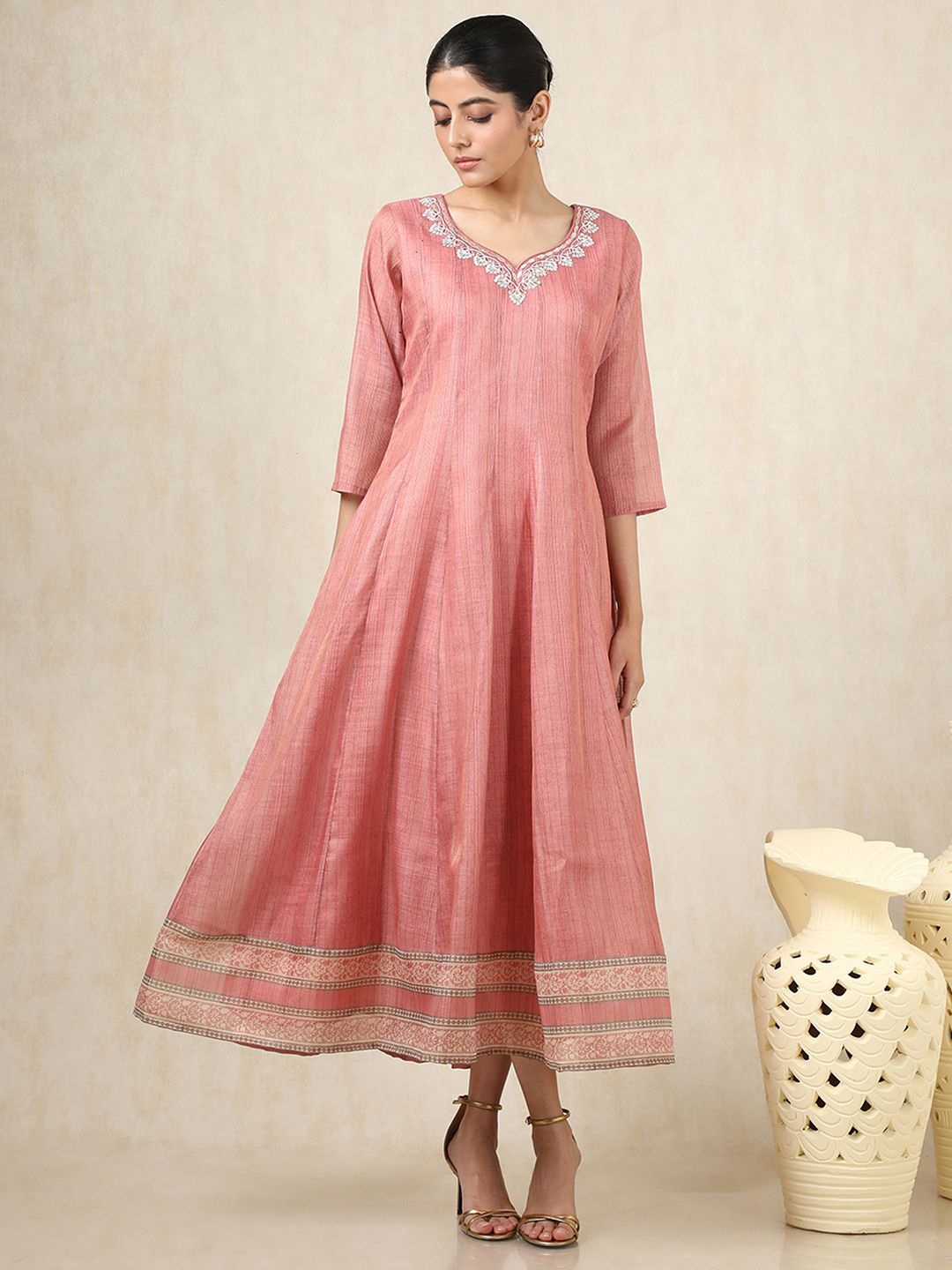 

Soch Women Floral Printed A-Line Midi Dress, Pink