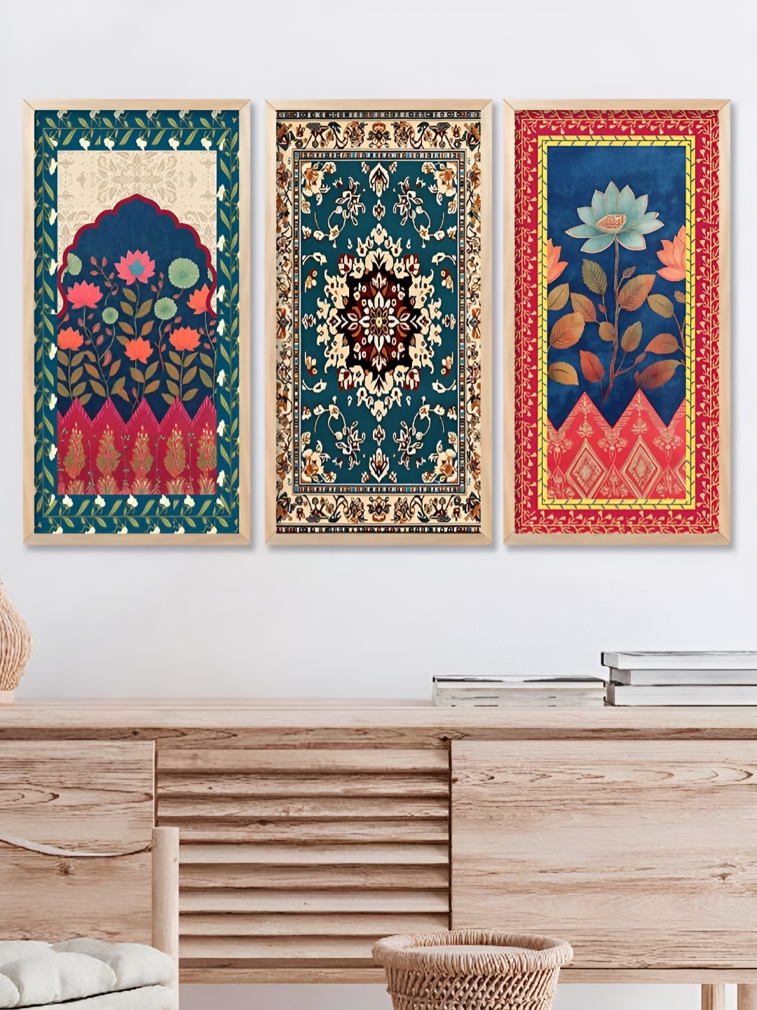 

Kotart Brown & Blue 3 Pieces Floral and Botanical Wooden Wall Paintings
