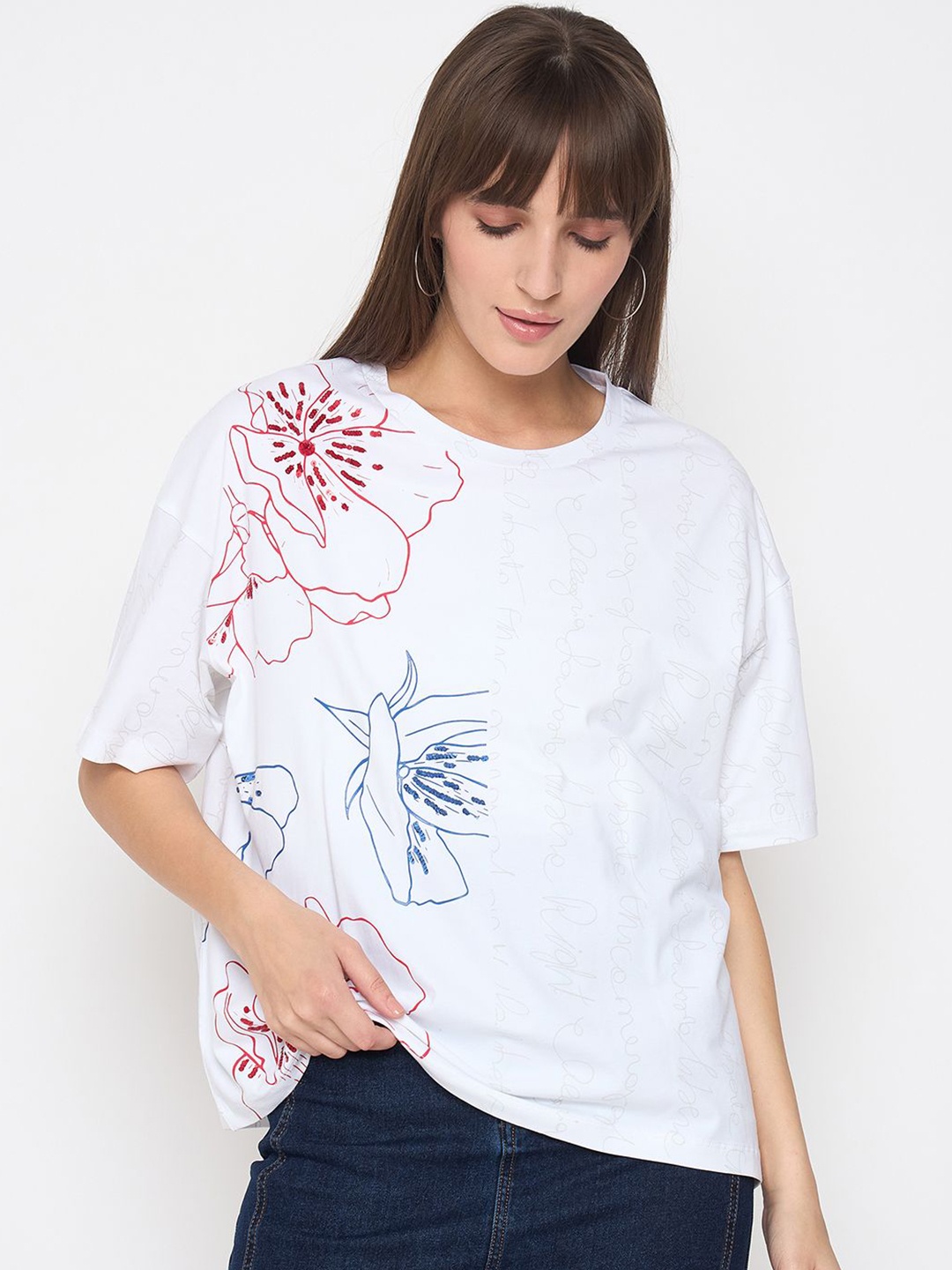 

Madame Women Floral Printed Top, White