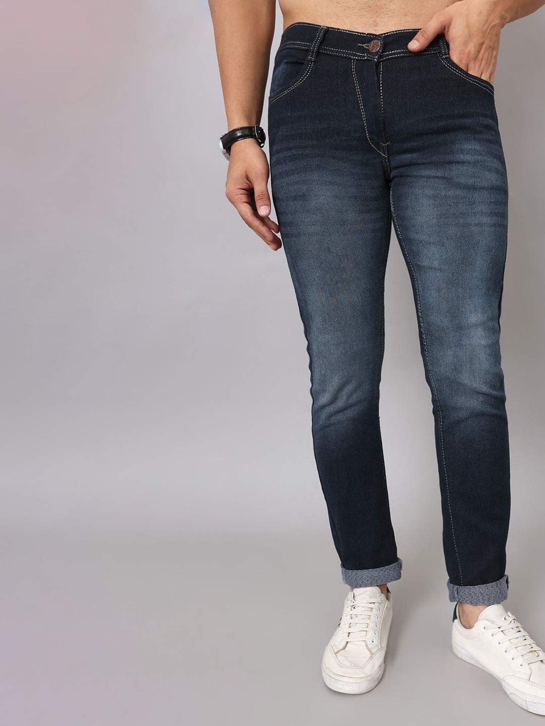 

LINARIA Men Classic Slim Fit Light Fade Mid-Rise Jeans, Blue