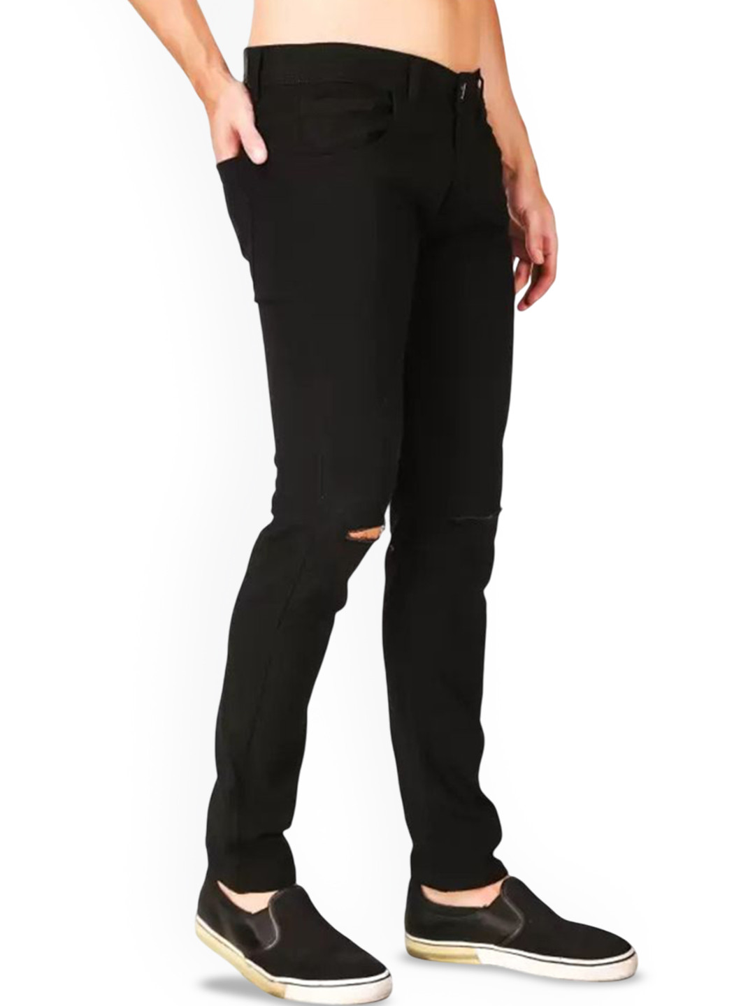

LINARIA Men Classic Tapered Fit Slash Knee Jeans, Black