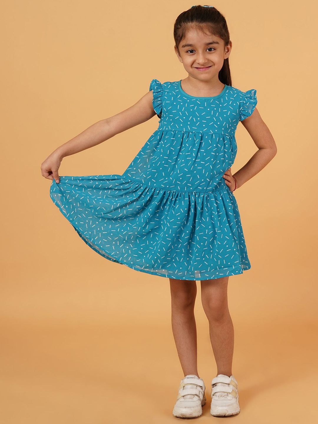 

Creative Kids Girls Conversational Printed Flutter Sleeve Fit & Flare Dress, Green