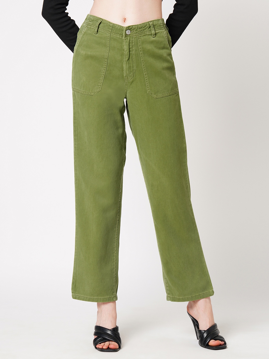 

Kraus Jeans Women Straight Fit High-Rise Jeans, Olive