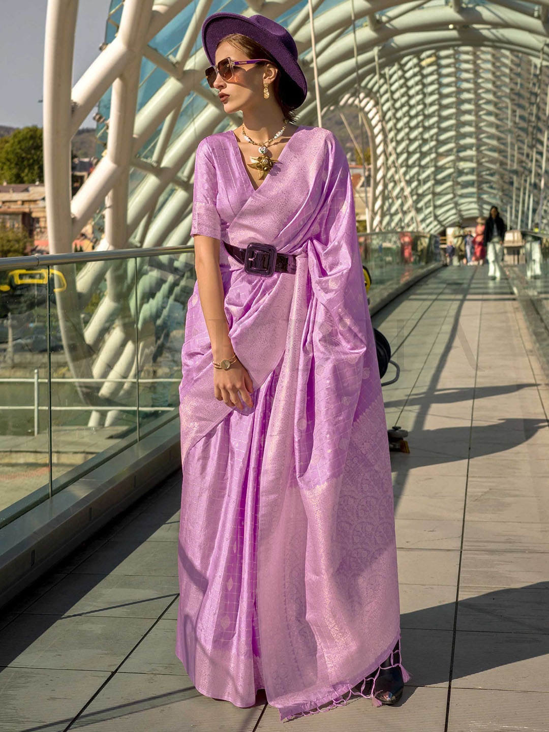 

DEVATITHI Purple Katan Silk Saree