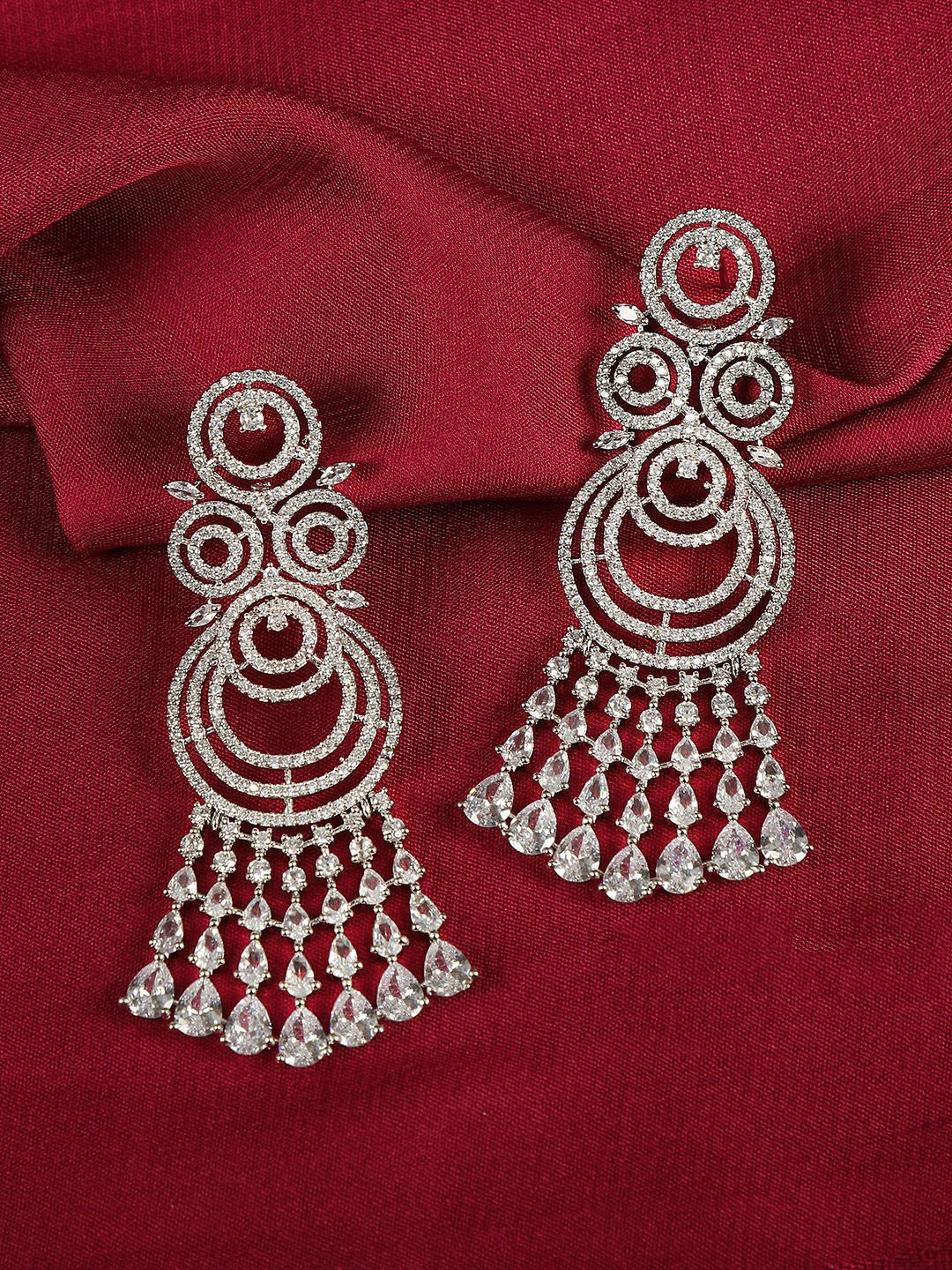 

Sangria American Diamond Studded Circular Drop Earrings, Silver