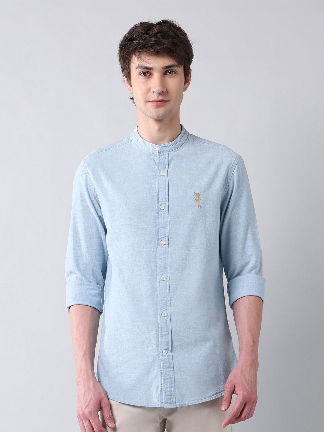 

U.S. Polo Assn. Denim Co. Men Classic Regular Fit Solid Cotton Casual Shirt, Blue