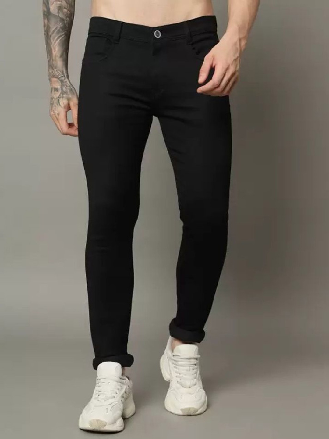 

LINARIA Men Cotton Classic Slash Knee Stretchable Jeans, Black