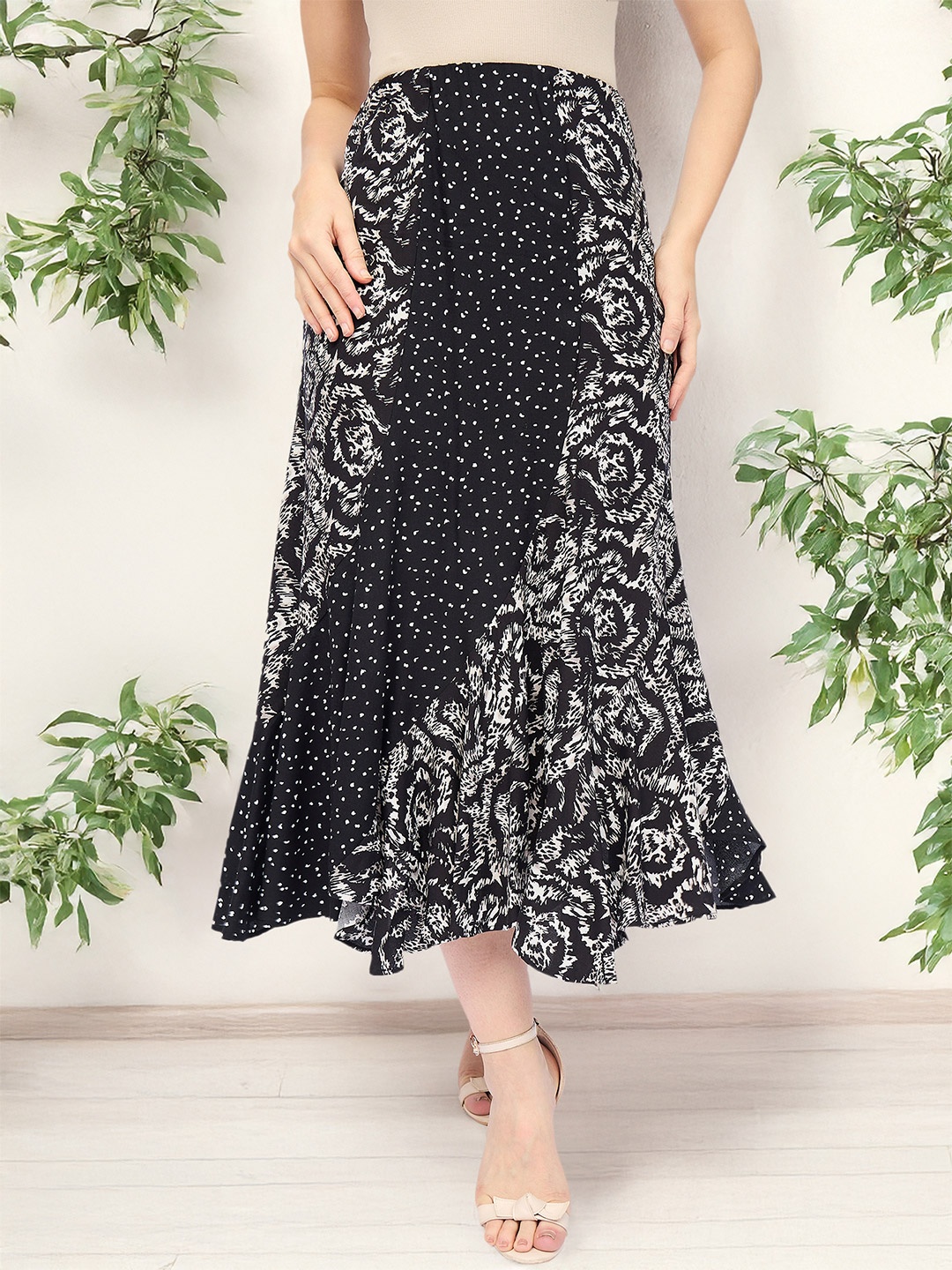 

DressBerry Women Printed A-Line Maxi Skirt, Black
