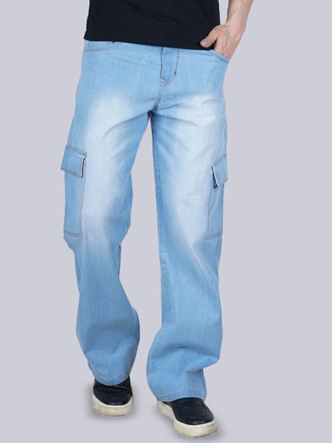 

LINARIA Men Cotton Classic Boyfriend Fit Low Distress Light Fade Jeans, Blue