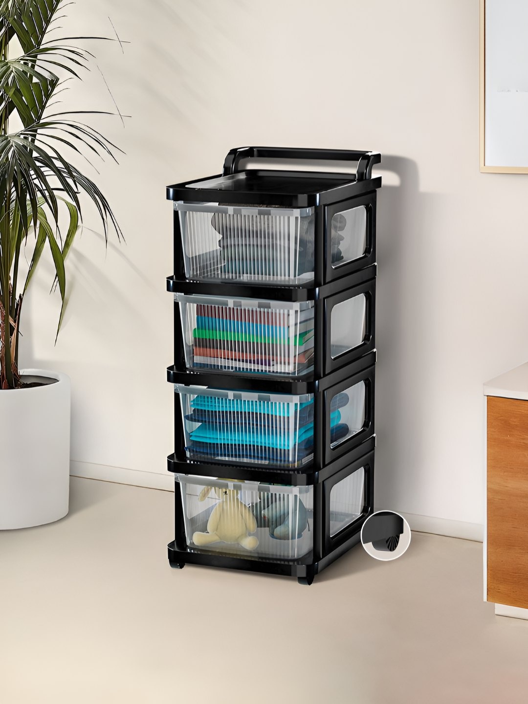 

Kuber Industries Transparent & Black 4 Layer Modular Storage Drawer