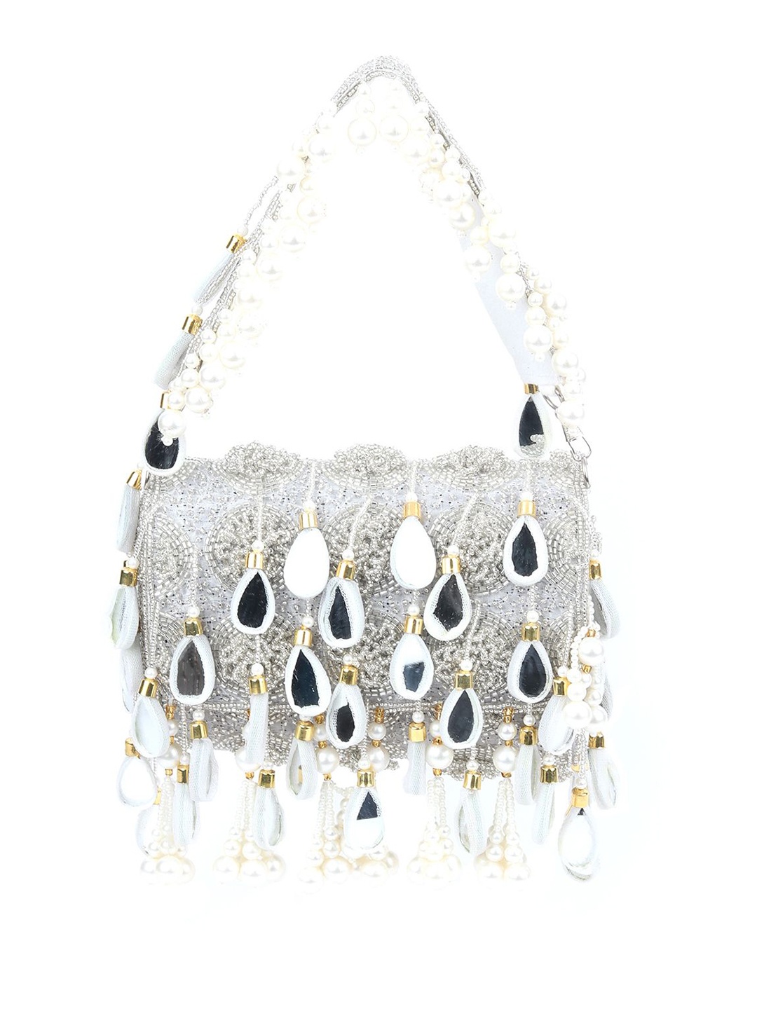 

ODETTE Women Embellished Structured Handheld Bag, Silver