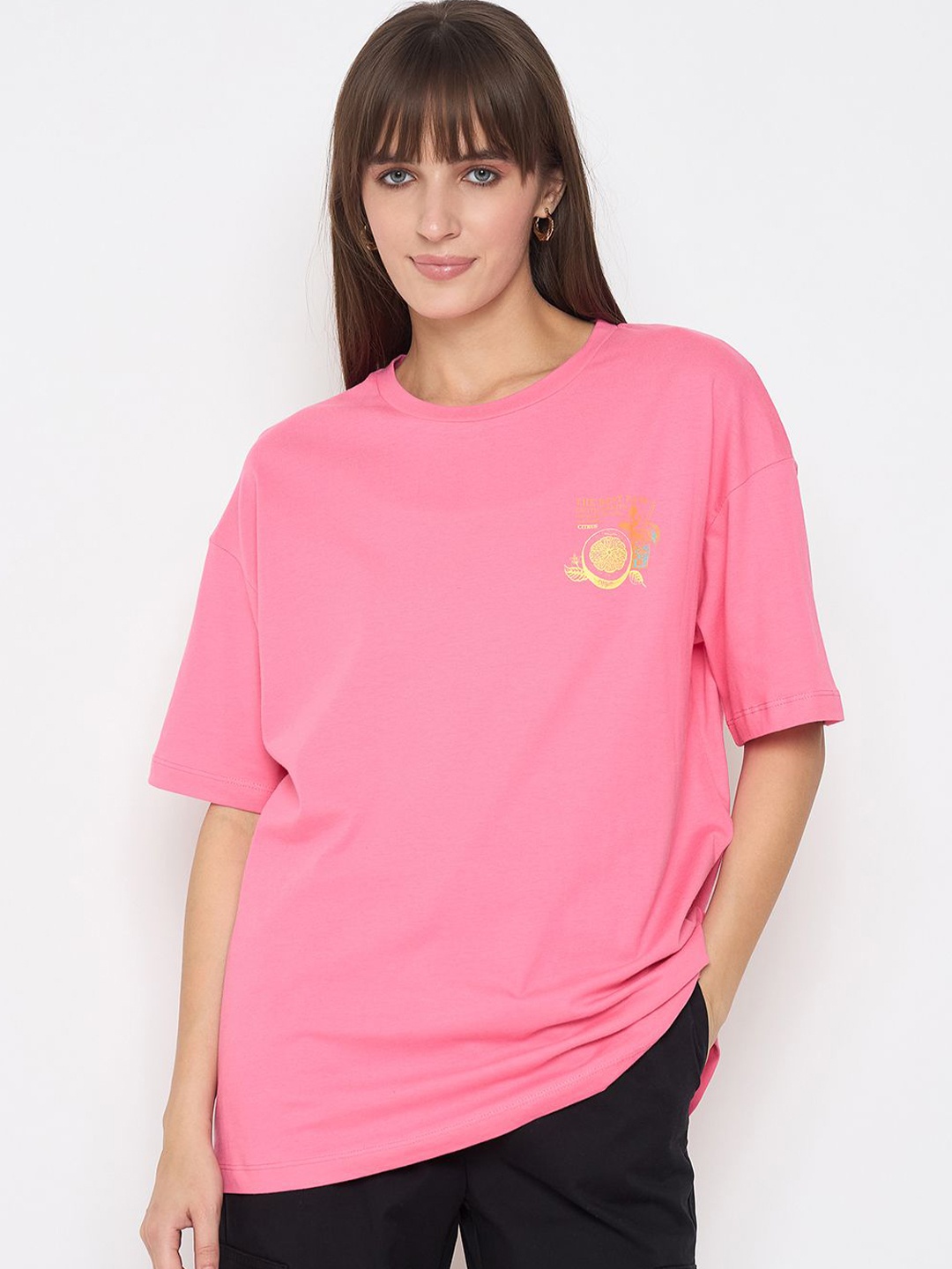 

Madame Women Round Neck Short Sleeve Top, Pink