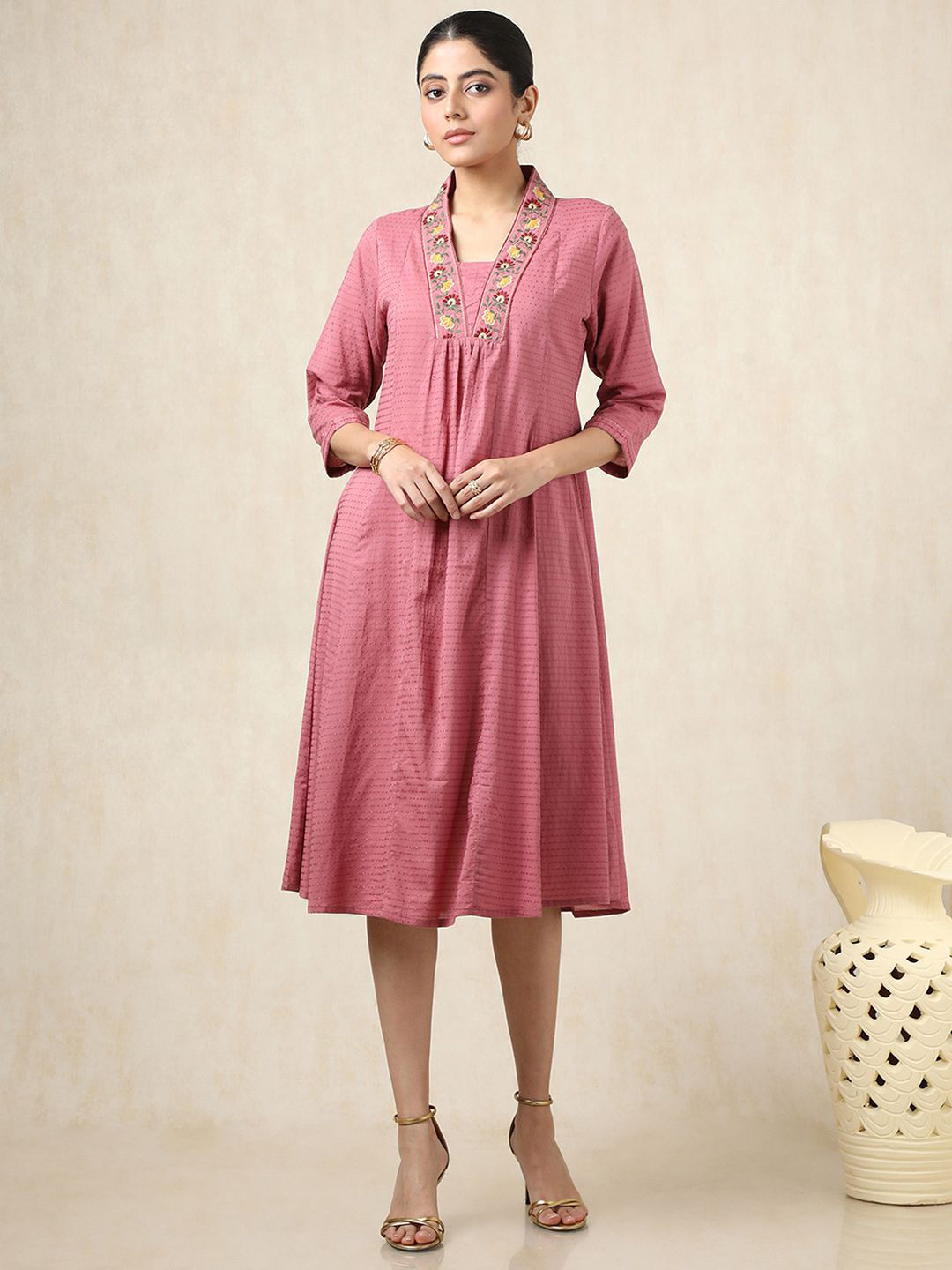 

Soch Women V-Neck A-Line Midi Dress, Pink
