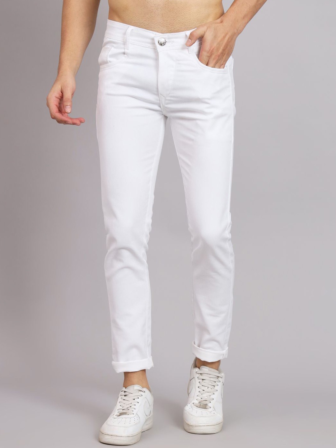 

LINARIA Men Classic Slim Fit Low-Rise Stretchable Cropped Jeans, White