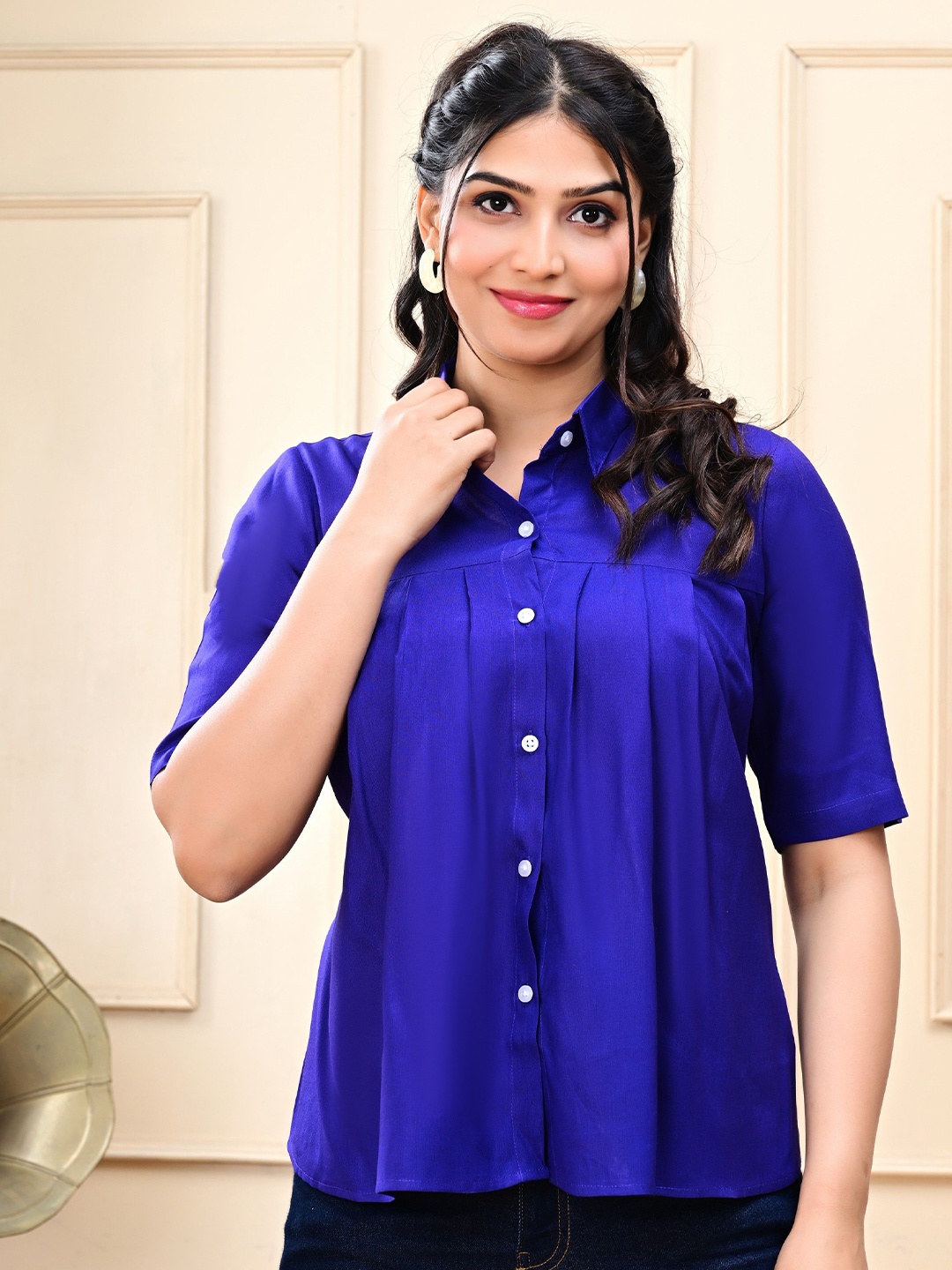 

rf clothes Women Shirt Collar Regular Top, Blue