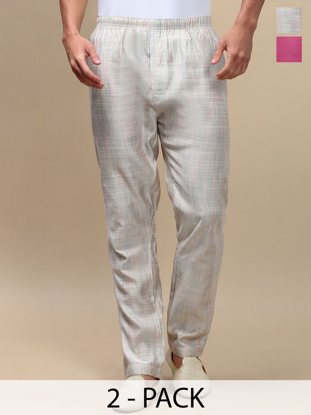 

WHITE HEART Men Pack Of 2 Mid Rise Pyjamas, Pink