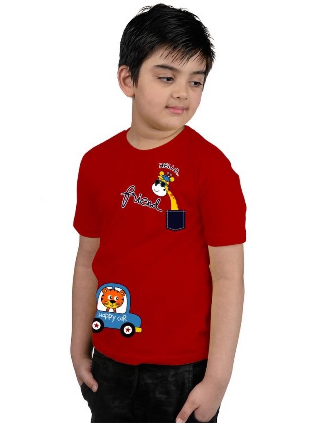 

Chombooka Kids Printed V-Neck Applique T-shirt, Red
