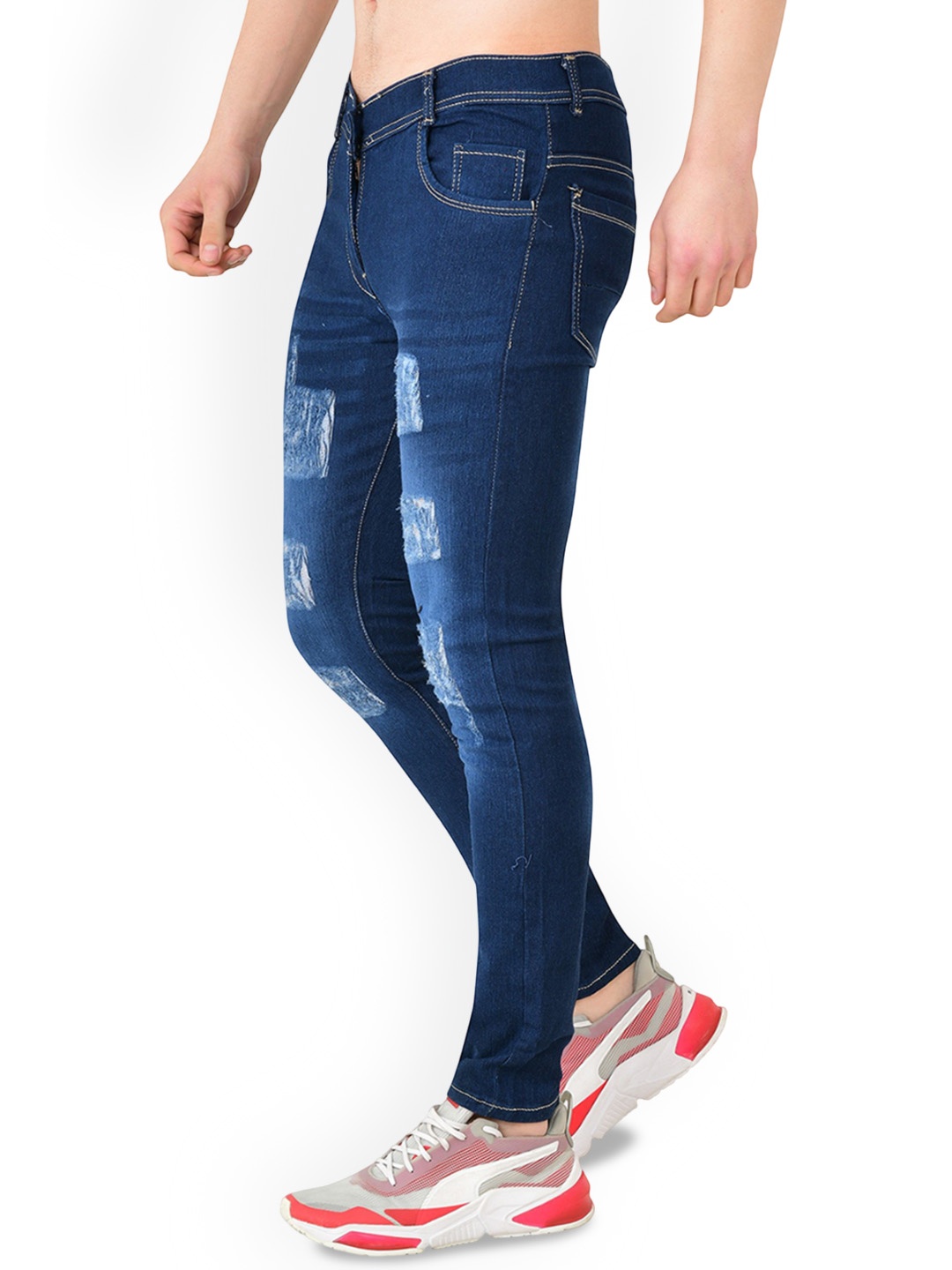 

LINARIA Men Classic Slim Fit Mildly Distressed Light Fade Cotton Jeans, Blue