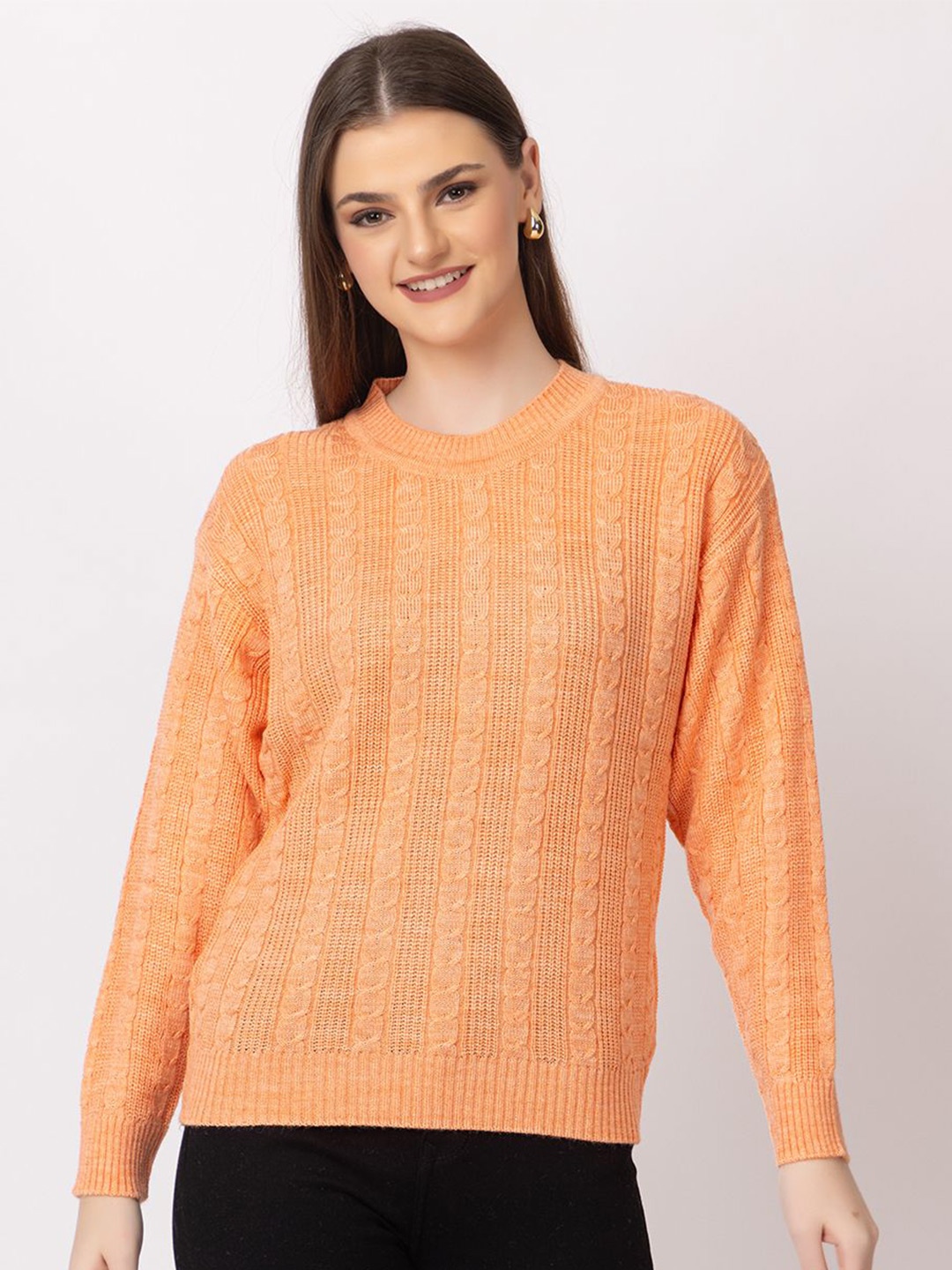 

Dadu Dayal Women Cable Knit Woollen Pullover, Orange
