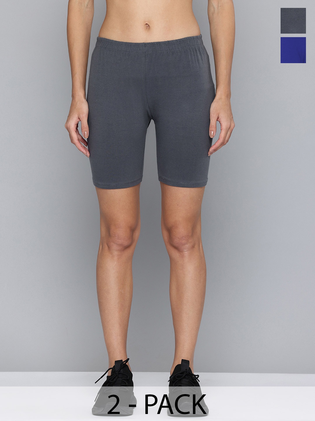 

Jinfo Women Pack Of 2 Skinny Fit Cycling Sports Shorts, Grey