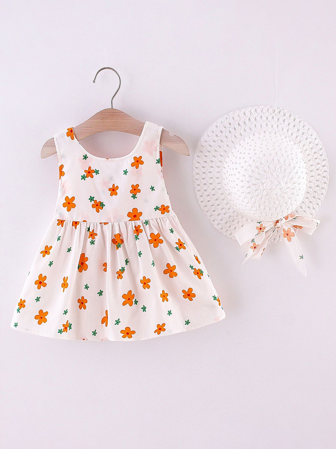 

LULU & SKY Girls Floral Printed Fit & Flare Dress, Orange