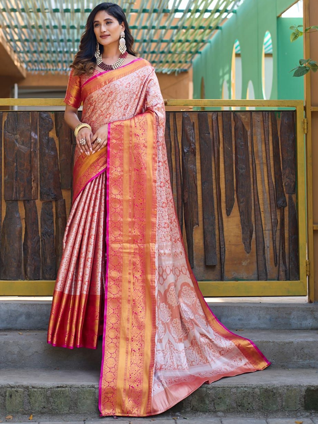 

House of Pataudi Woven Design Banarasi Saree With BlousePiece, Orange