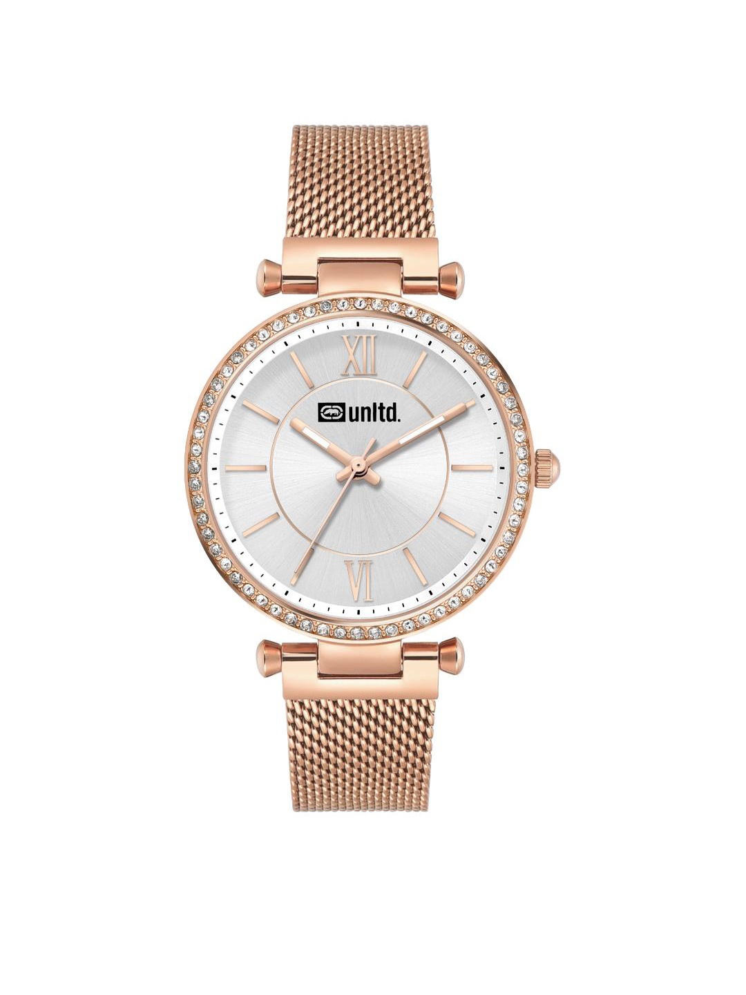 

unltd. Women Brass Dial & Stainless Steel Bracelet Style Straps Analogue Watch UNL090003, Rose gold