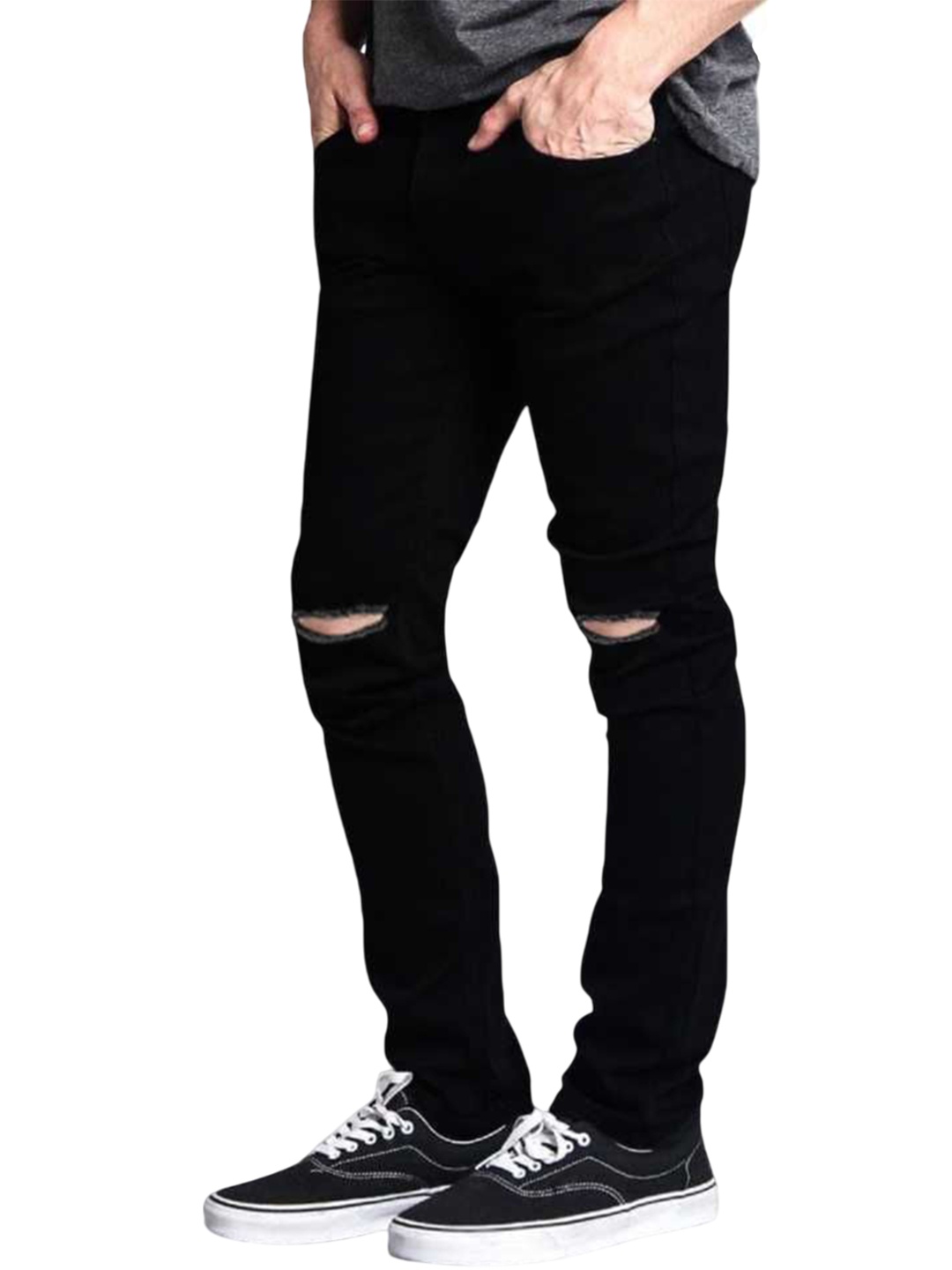 

LINARIA Men Classic Mid-Rise Slim Fit Slash Knee Jeans, Black