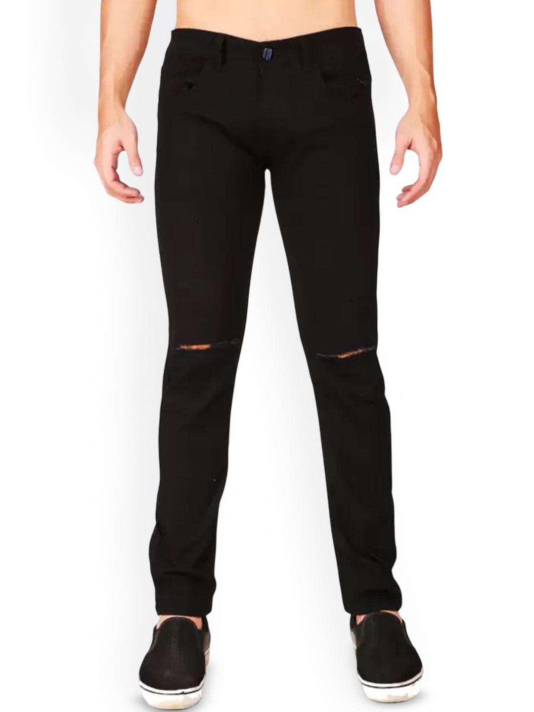 

LINARIA Men Classic Tapered Fit Slash Knee No Fade Cotton Jeans, Black