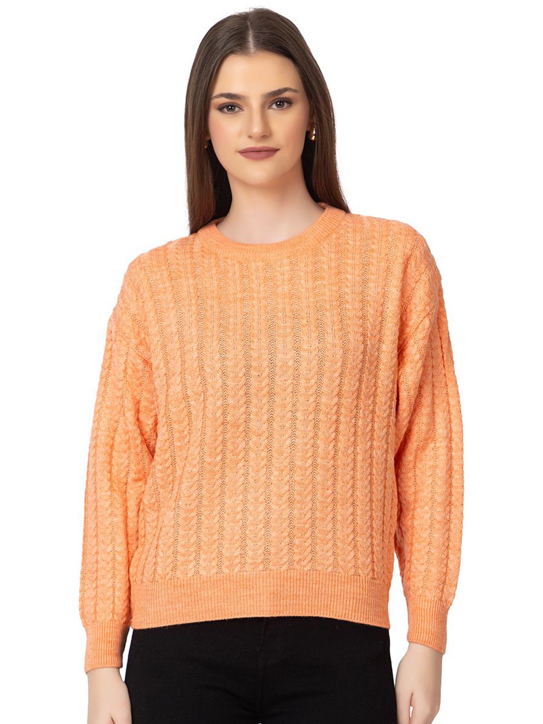 

Dadu Dayal Women Cable Knit Woollen Pullover, Orange