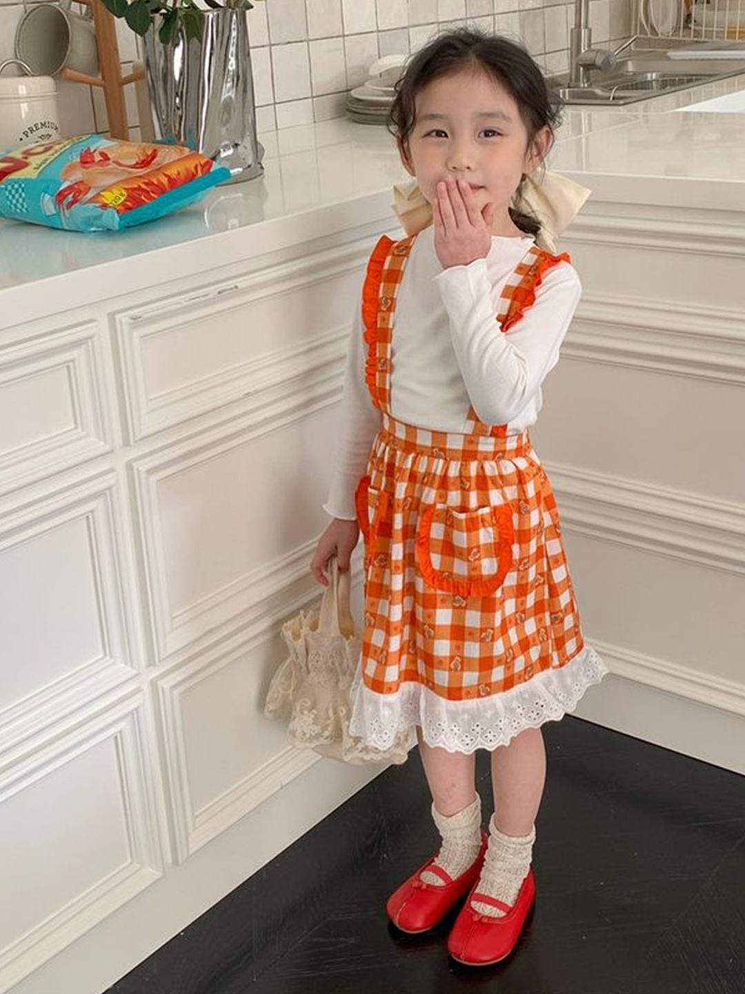 

Lulu & Sky Girls Checked Print Pinafore Dress, Orange