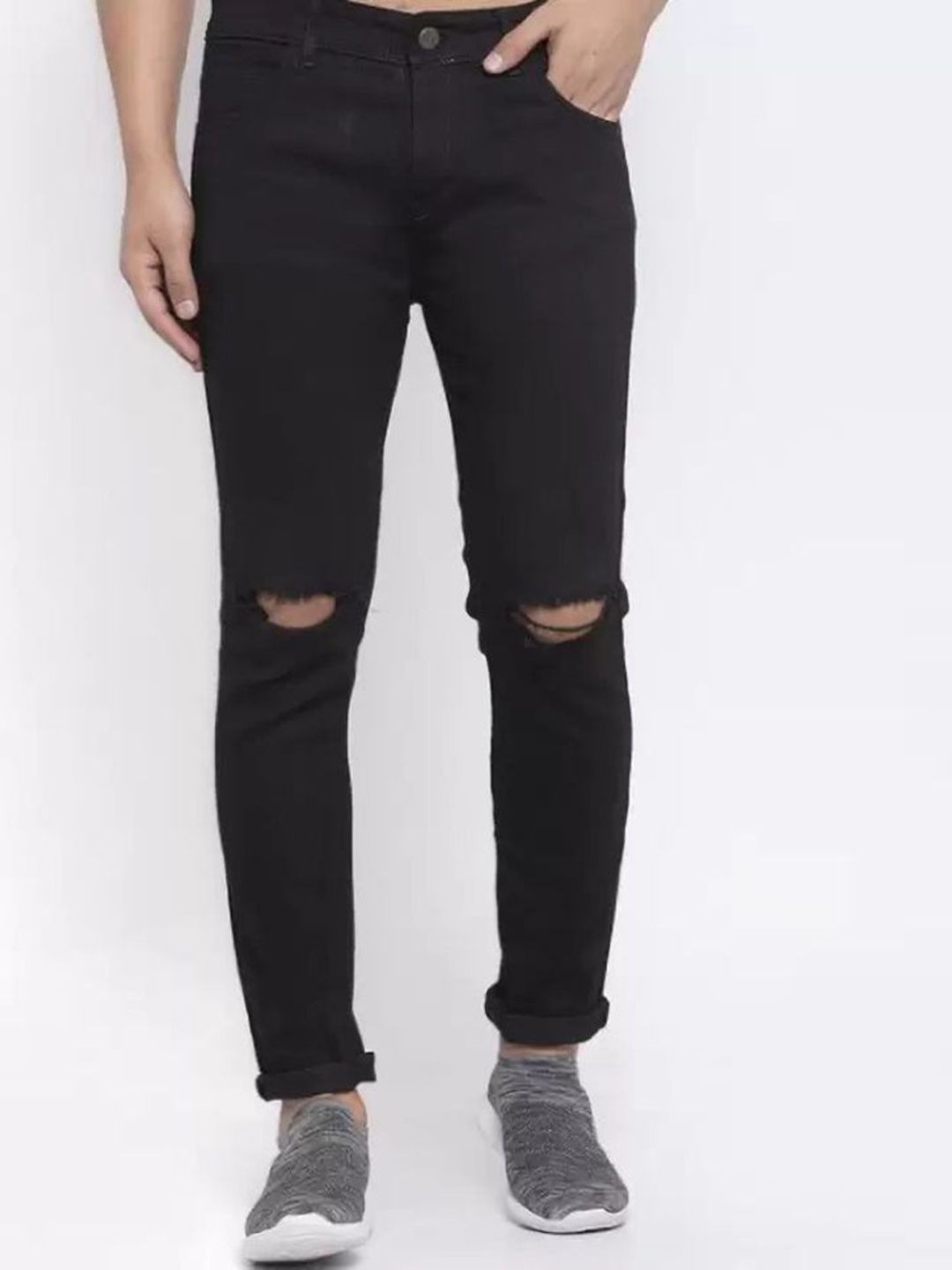 

LINARIA Men Classic Jogger Slash Knee Jeans, Black