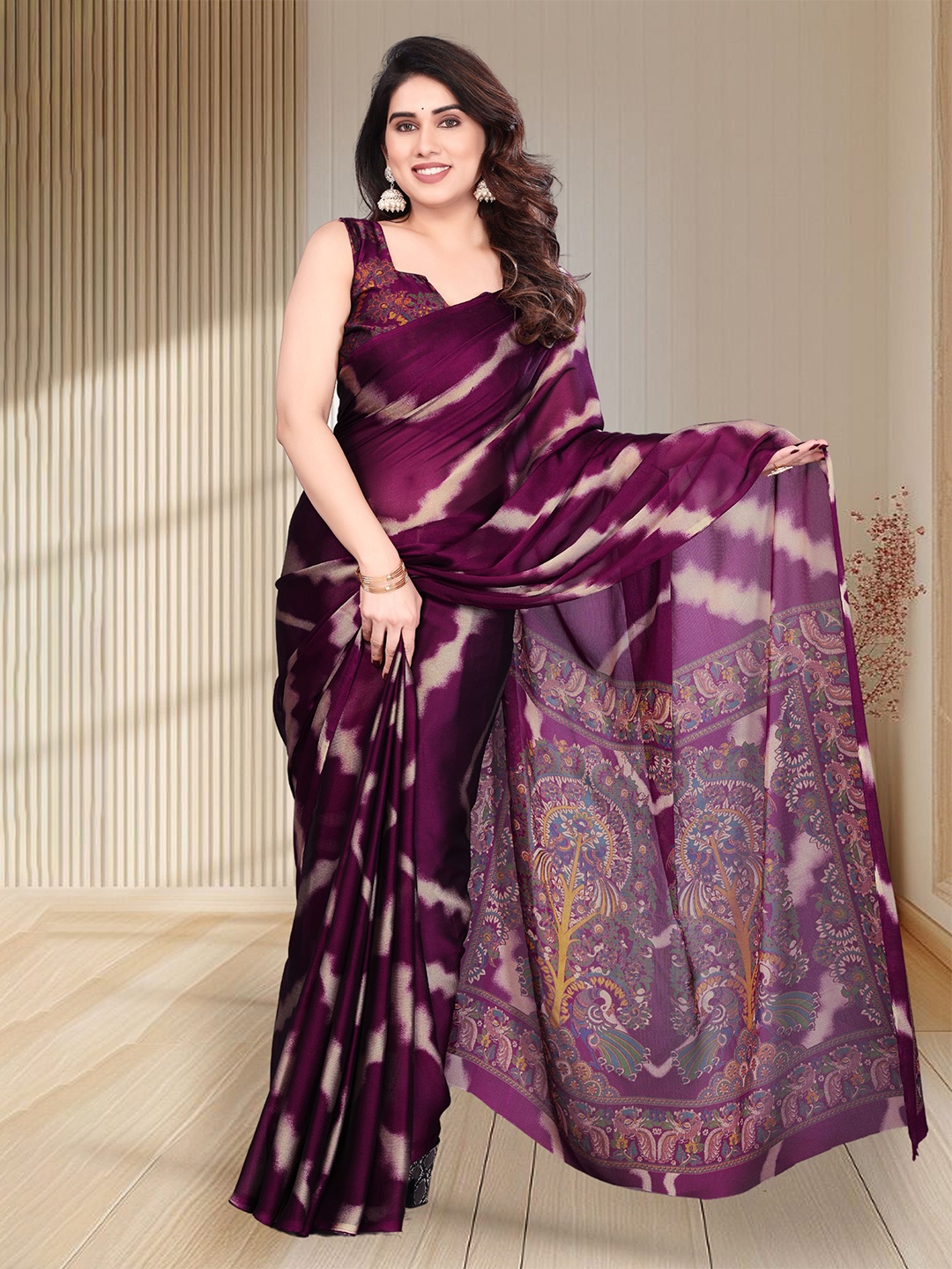 

SUPERLAXMI Striped Pure Chiffon Saree, Purple