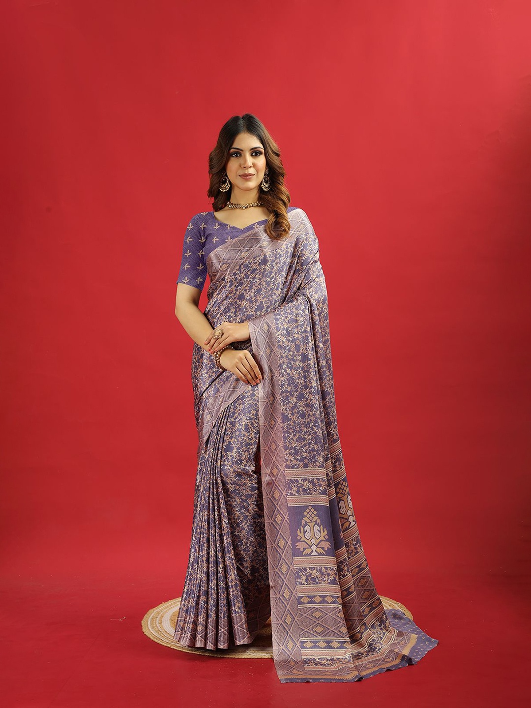 

VIRENDRA TEXTILES Printed Pure Crepe Saree, Purple